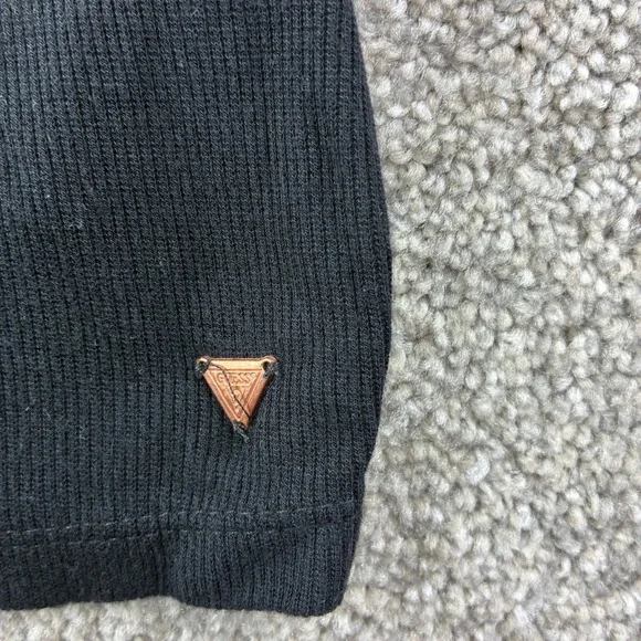 Guess Womens Black Ribbed Henley Tank Top V-Neck Sleeveless Large Y2K Goth Moto - Picture 4 of 8